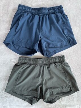 Zella Athletic Shorts with Pockets, 3" Inseam, Olive and Blue, Size XS